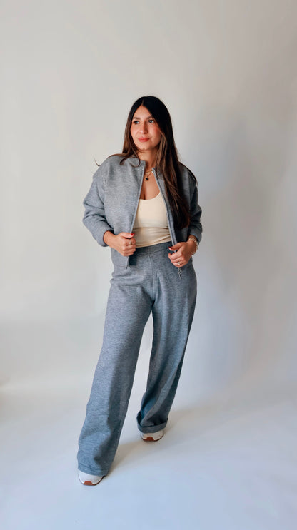 Gray Knit Zip Up Sweater Cardigan