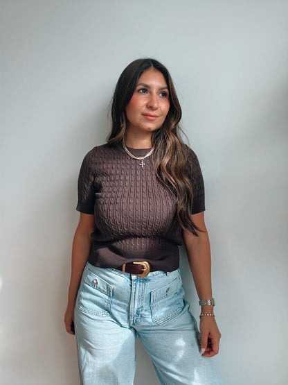 Everyday Brown Knit Blouse
