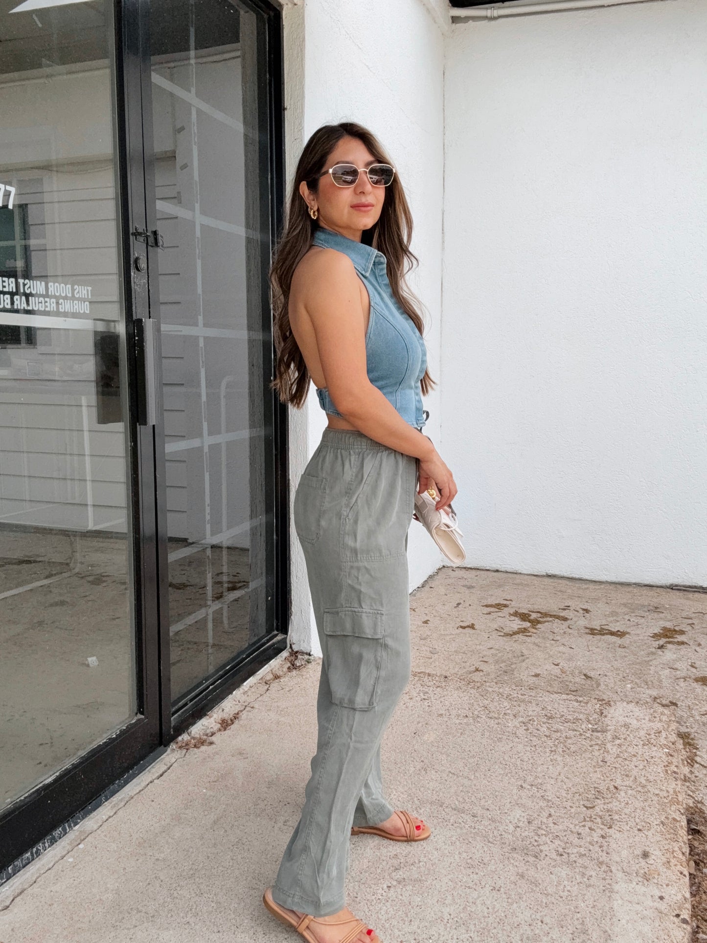 Diana Tencel Wide Leg Cargo Pants - Olive Gren
