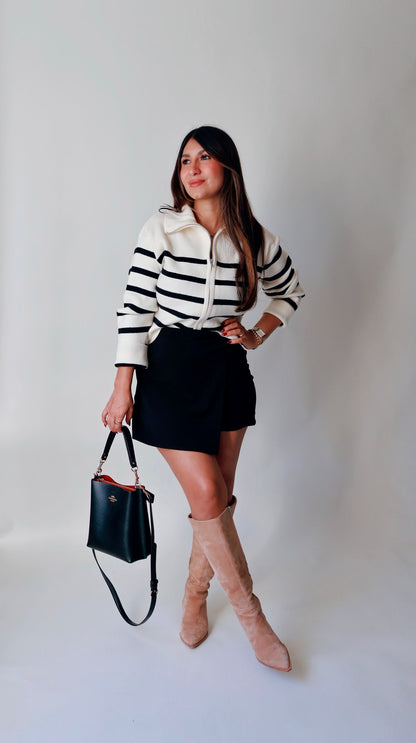 Henlena Striped Zip Up Sweater