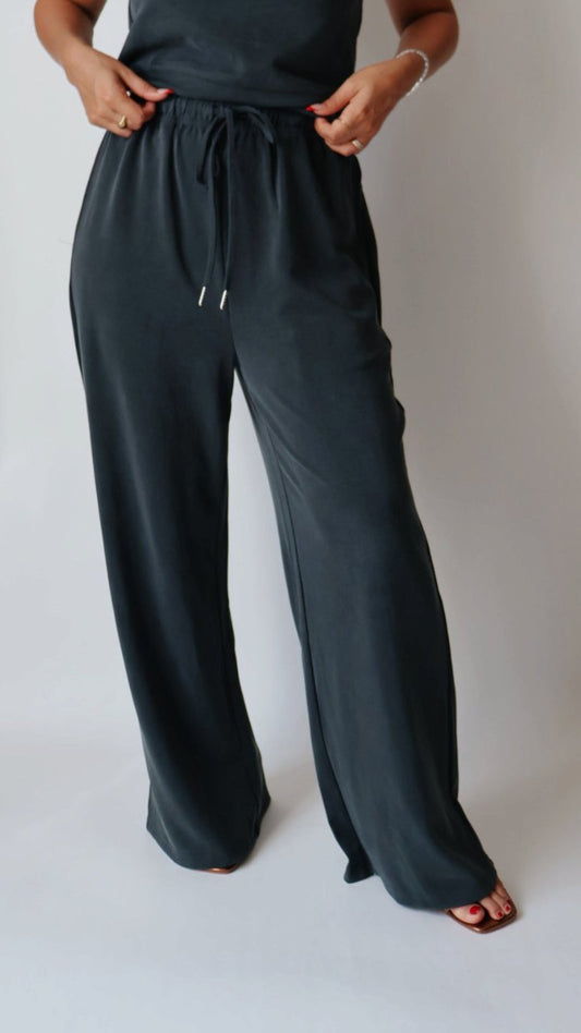 Eli Gray Lux Wide Leg Pants