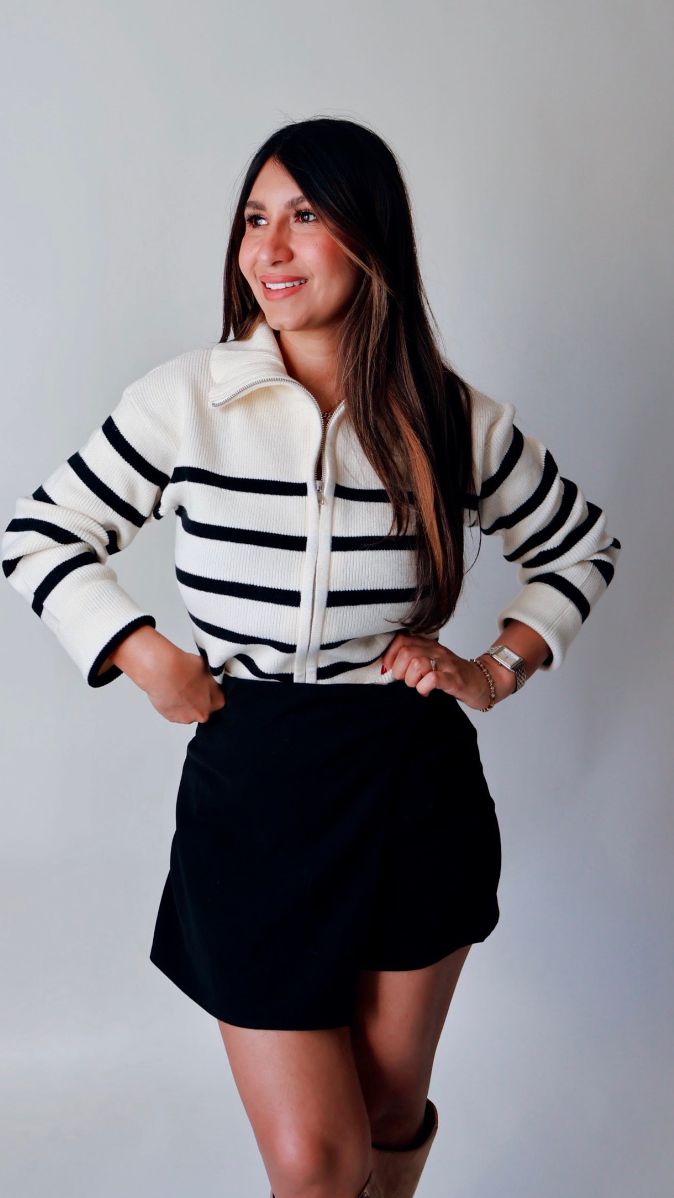 Henlena Striped Zip Up Sweater