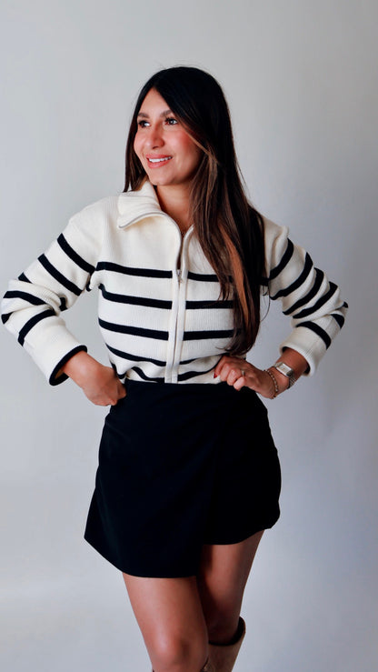 Henlena Striped Zip Up Sweater