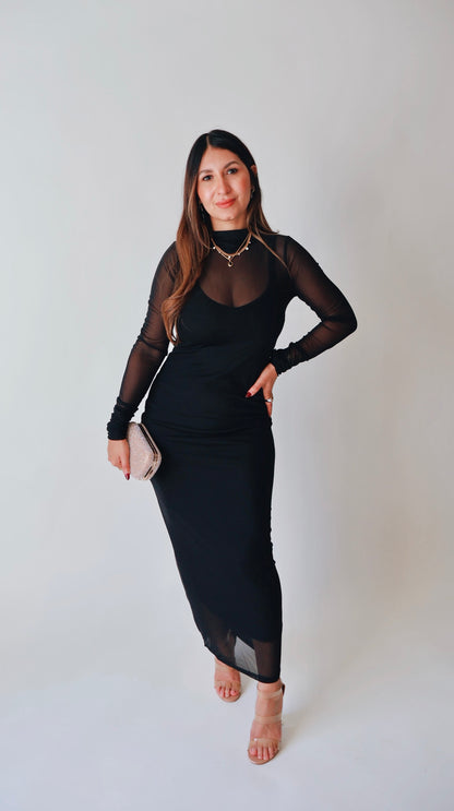 Black Mesh Sheer Maxi Dress