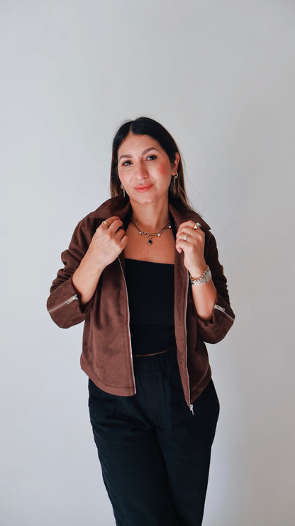 Collared Suede Zip Up Jacket