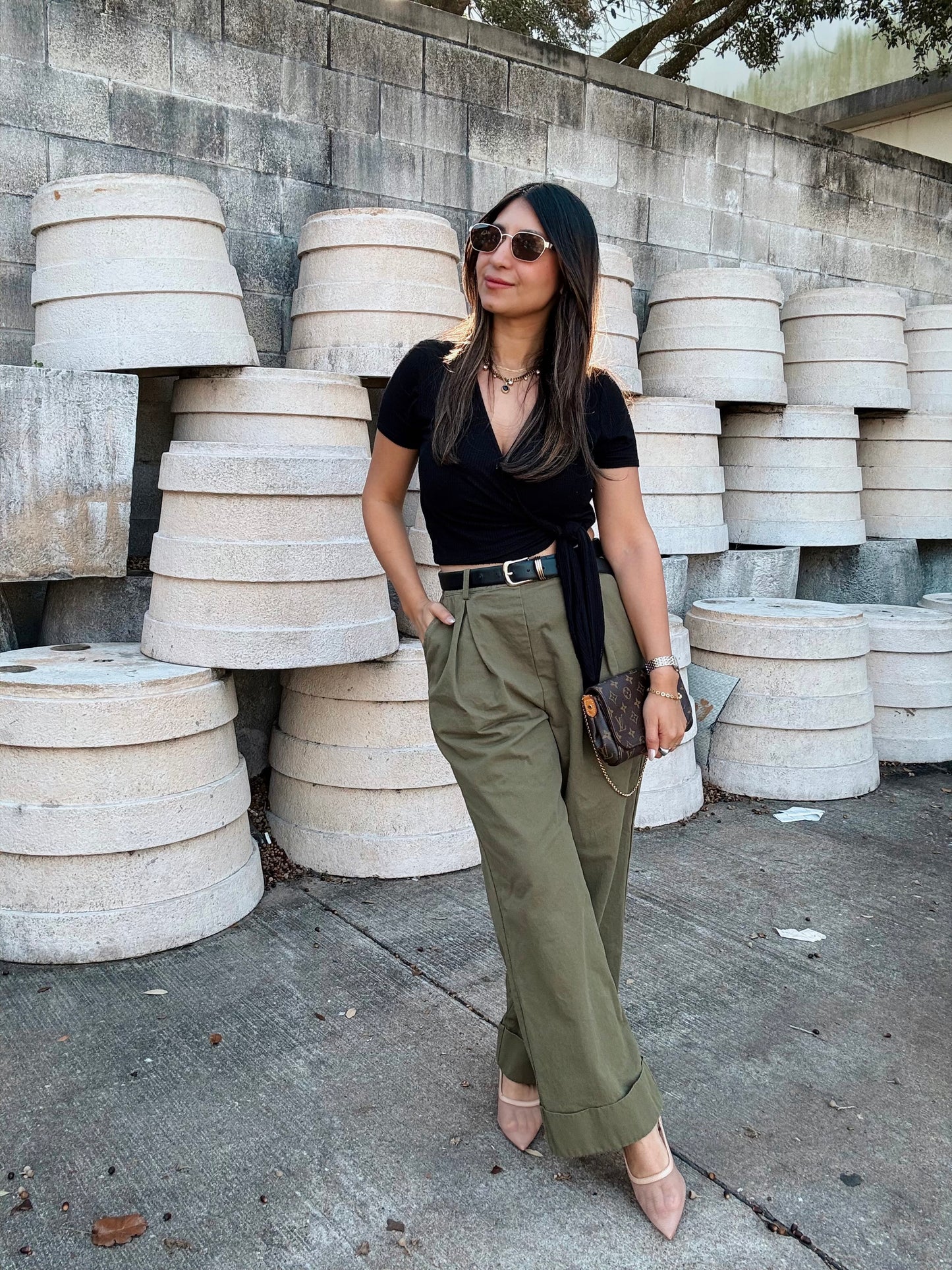 Wide Twill Olive Slacks