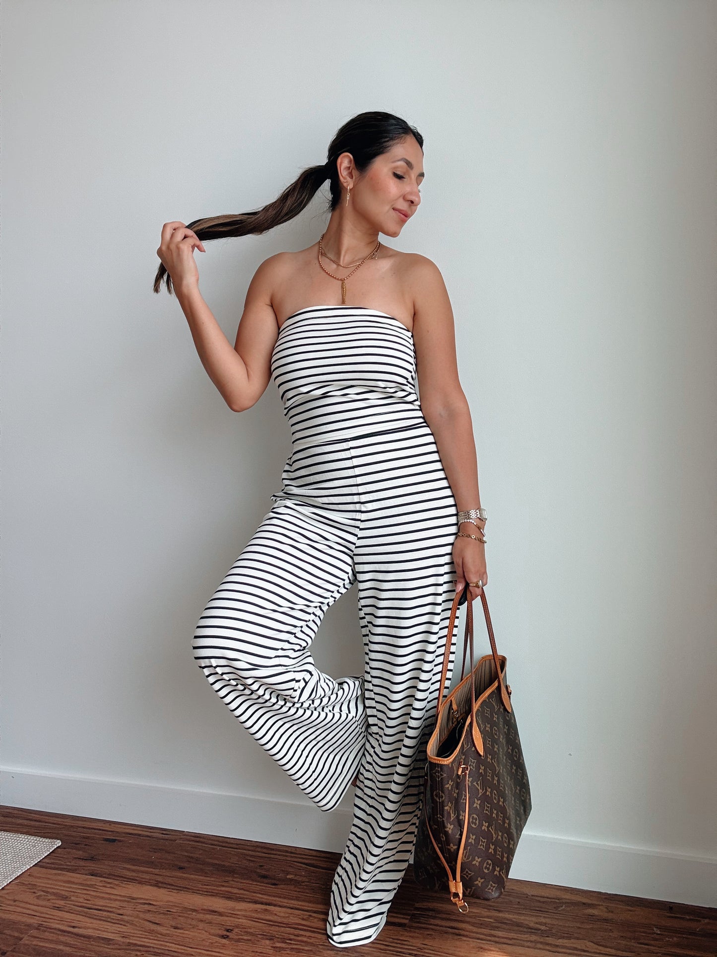 Striped Knit Tube and Wide Pants Set
