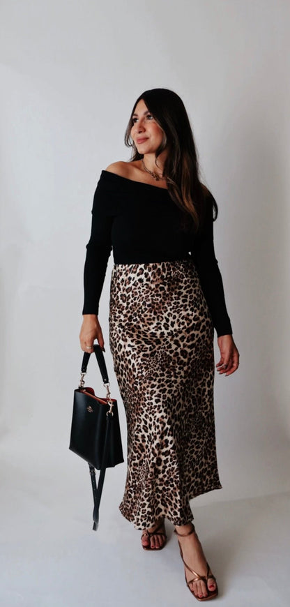 Ferrah Satin Leopard Skirt