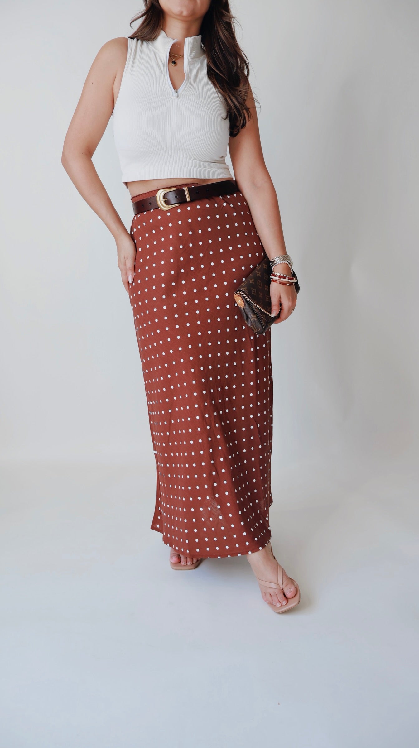 Chestnut Polka Dot A-Line Skirt