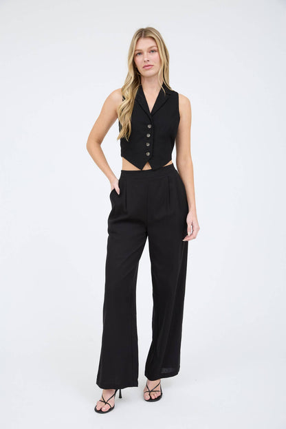 Collared Black Linen Vest