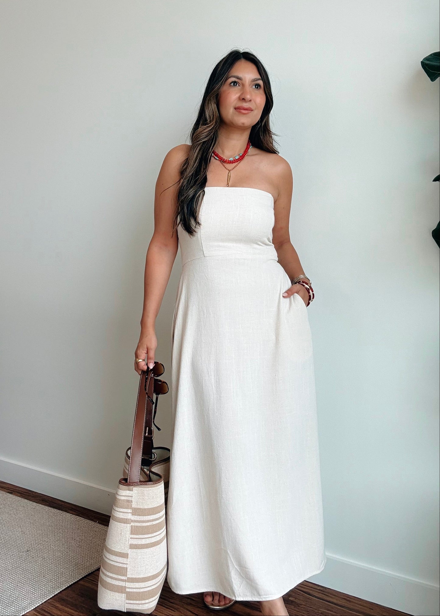 Upstate Strapless Linen Dress