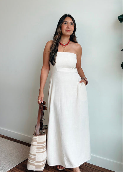 Upstate Strapless Linen Dress