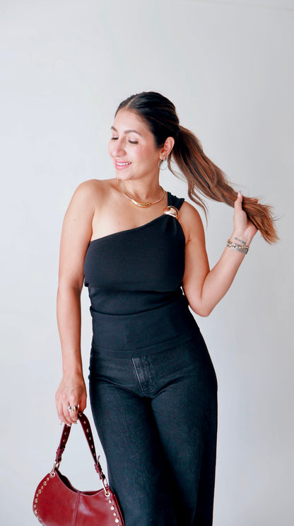 Gold Charm One Shoulder Top