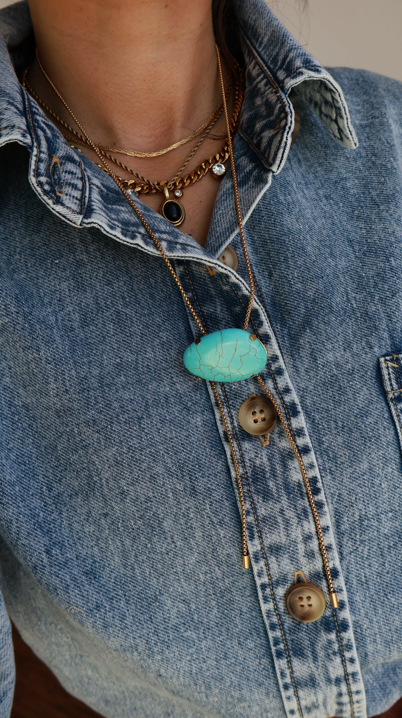 Turquoise Charm Bolo Necklace