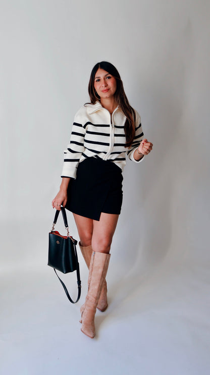 Henlena Striped Zip Up Sweater