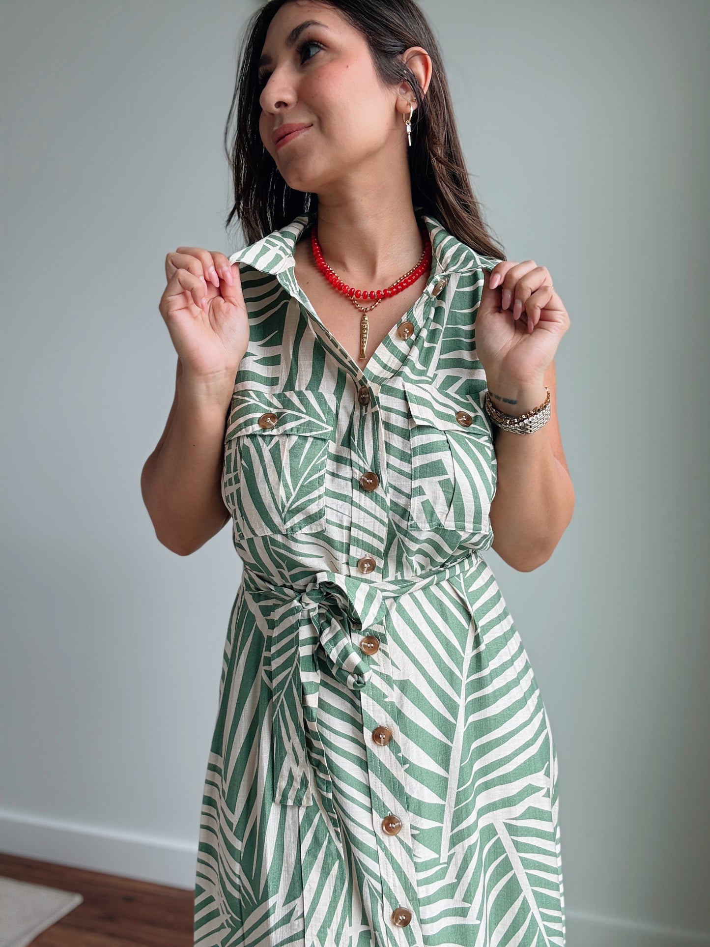 Wild Tides Sleeveless Shirt Dress