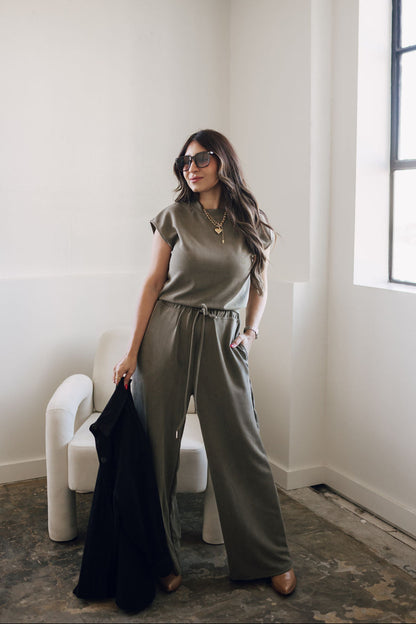 Eli Olive Lux Wide Leg Pants