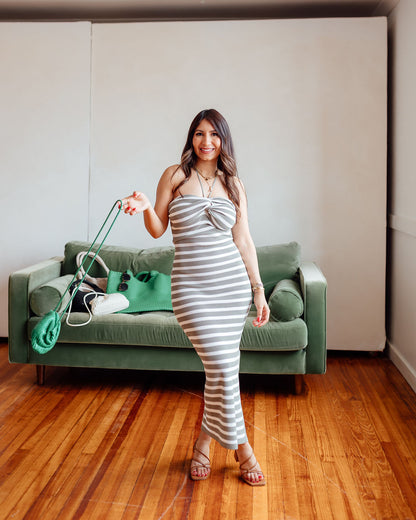 Sage Striped Knot Maxi Dress