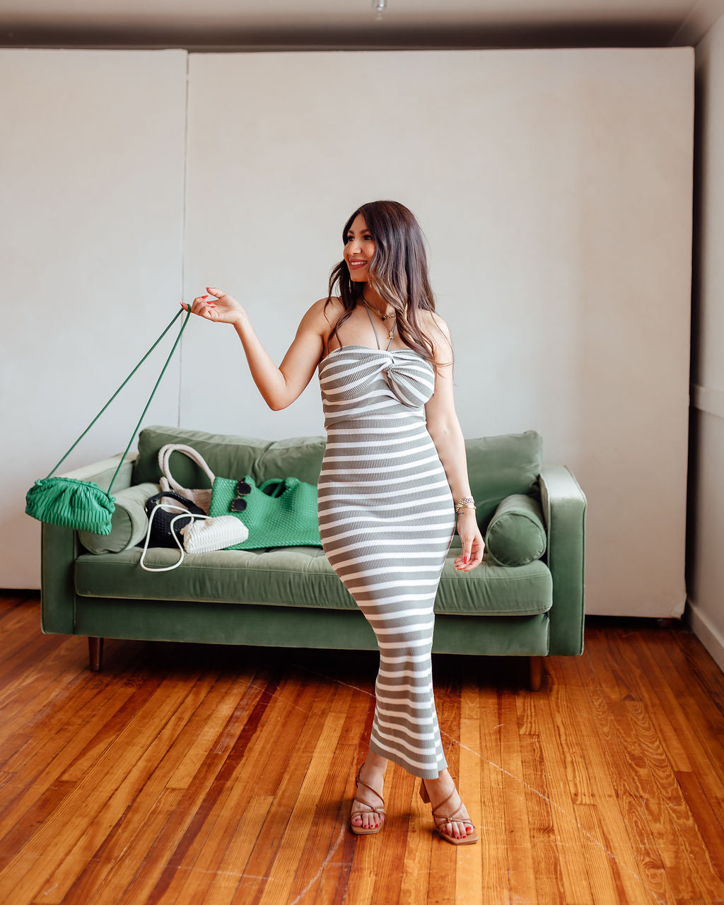 Sage Striped Knot Maxi Dress