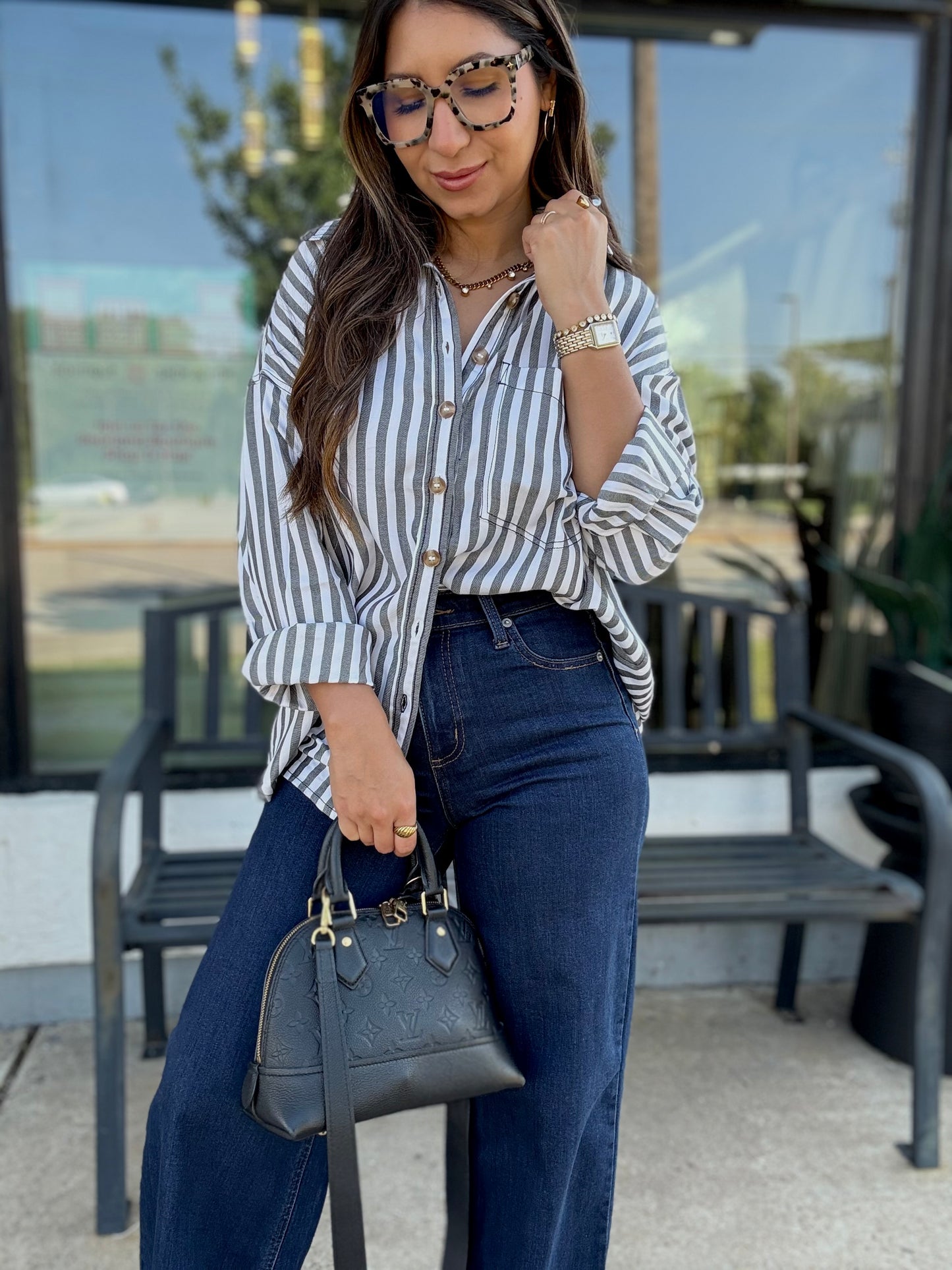 Relaxed Black Striped Button-down