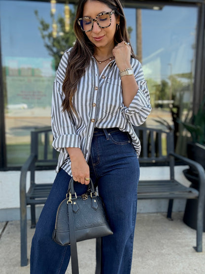 Relaxed Black Striped Button-down