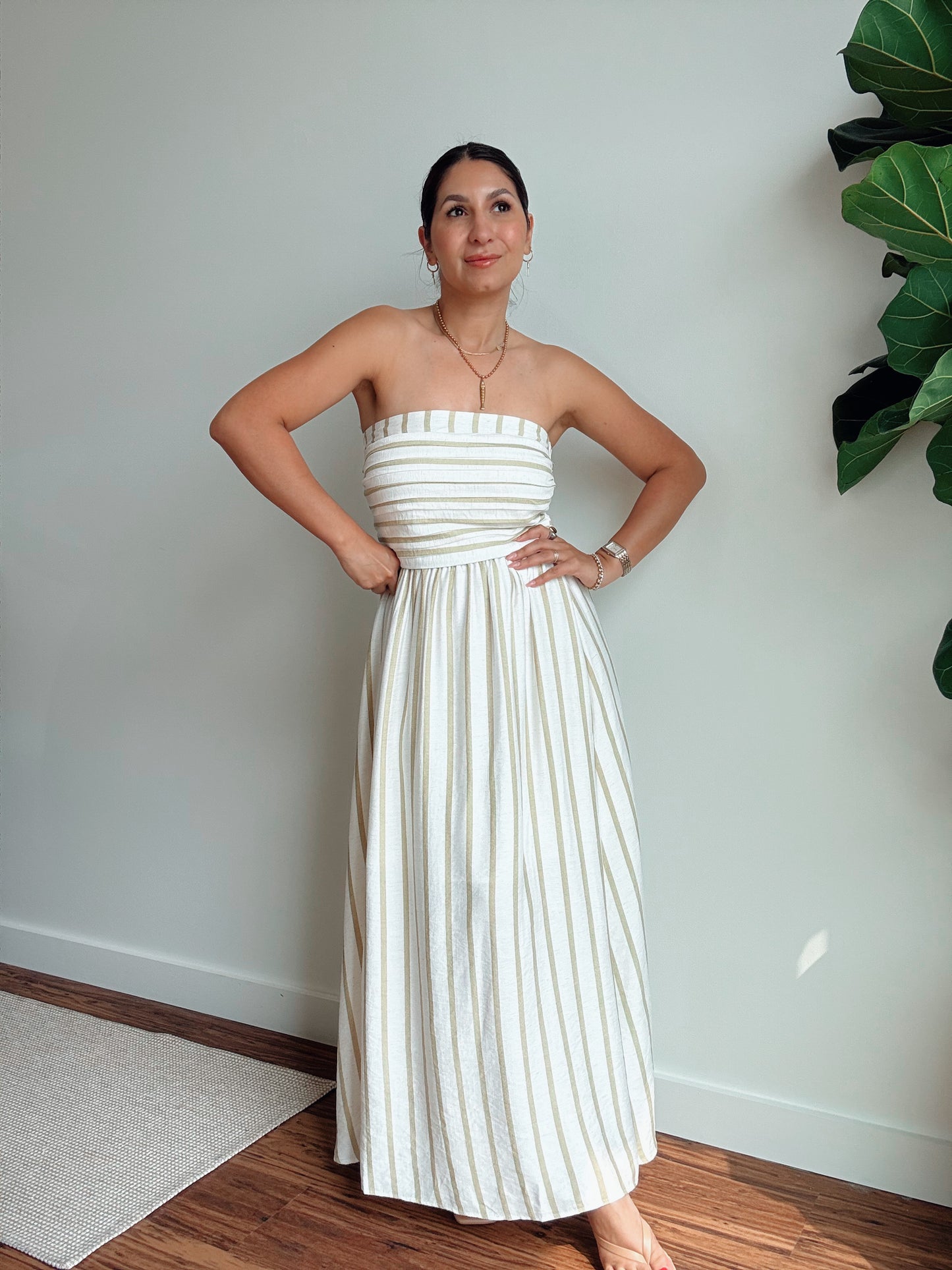 Sage Strapless Striped Dress