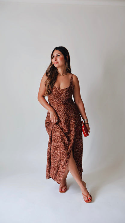 Wild Leopard Midi Slit Dress