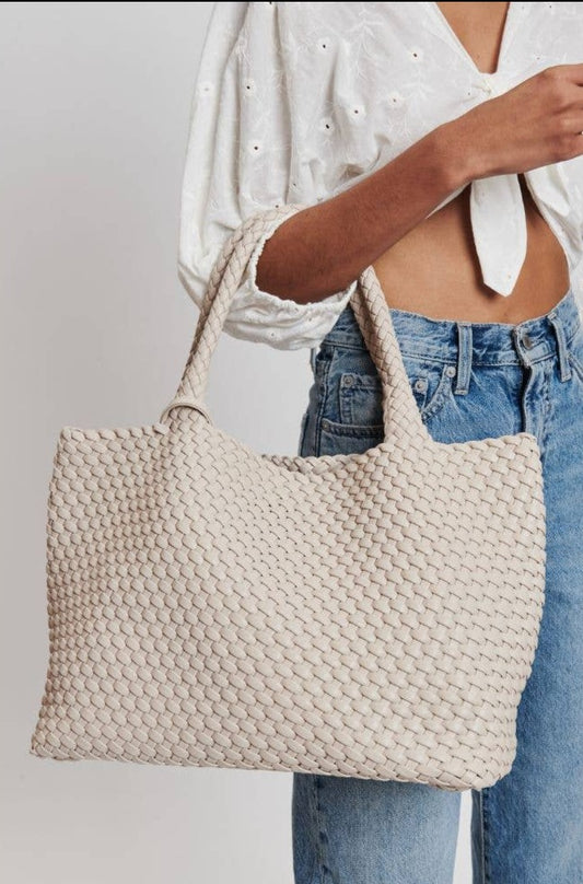 Solana Woven Vegan Leather Tote In Ivory