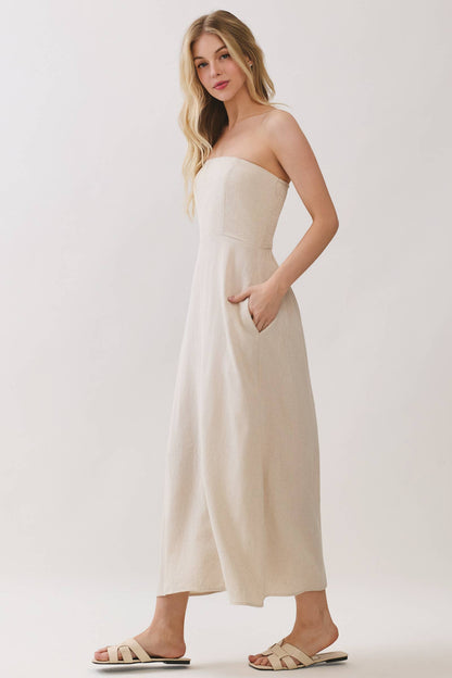 Upstate Strapless Linen Dress