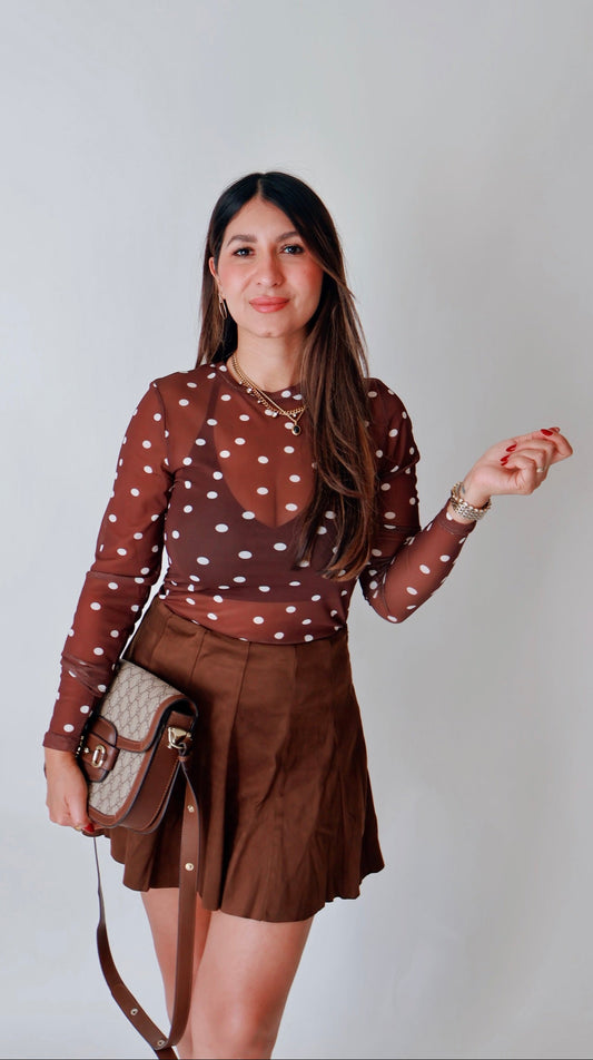 Brown Polka Dot Long Sleeve Top