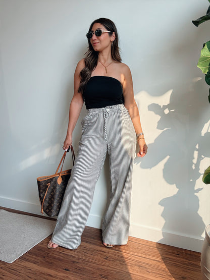 Black Charcoal Striped Linen Pants