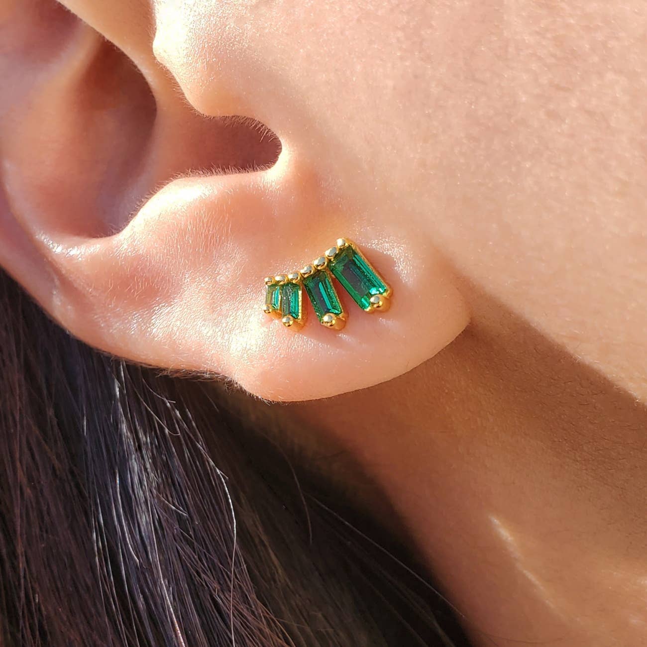 Garnet CZ Baguette Studs
