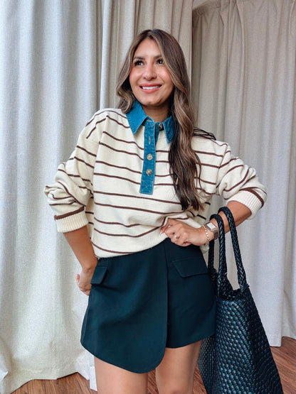 Denim Collar Sweater