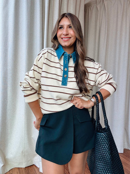 Denim Collar Sweater