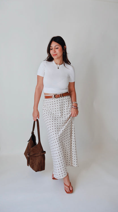 Natural Linen Polka Dot A-Line Skirt