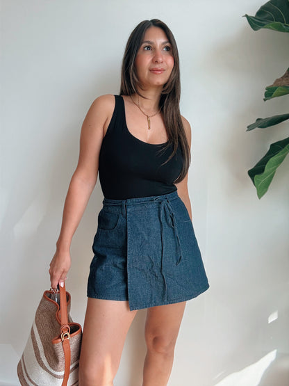 Dark Denim Wrap Skort
