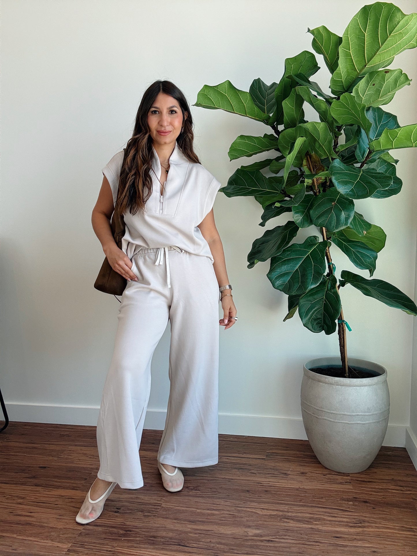 Beige Wide Leg Pants