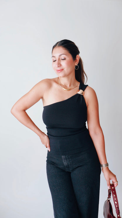 Gold Charm One Shoulder Top