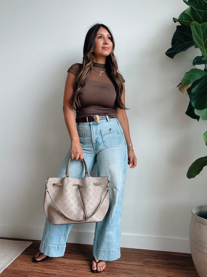 Brown Sheer Mock Neck