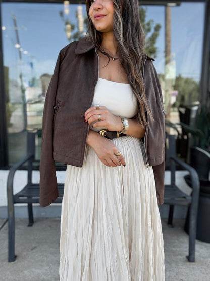 Collared Suede Zip Up Jacket