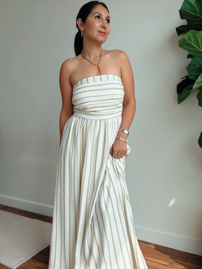 Sage Strapless Striped Dress