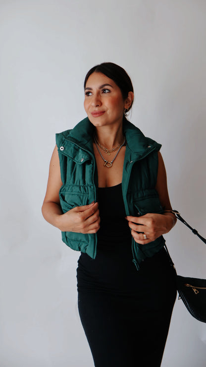 Cropped cargo puffer vest Green