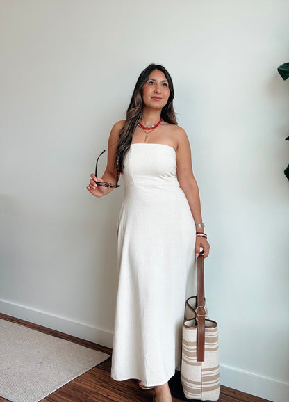 Upstate Strapless Linen Dress