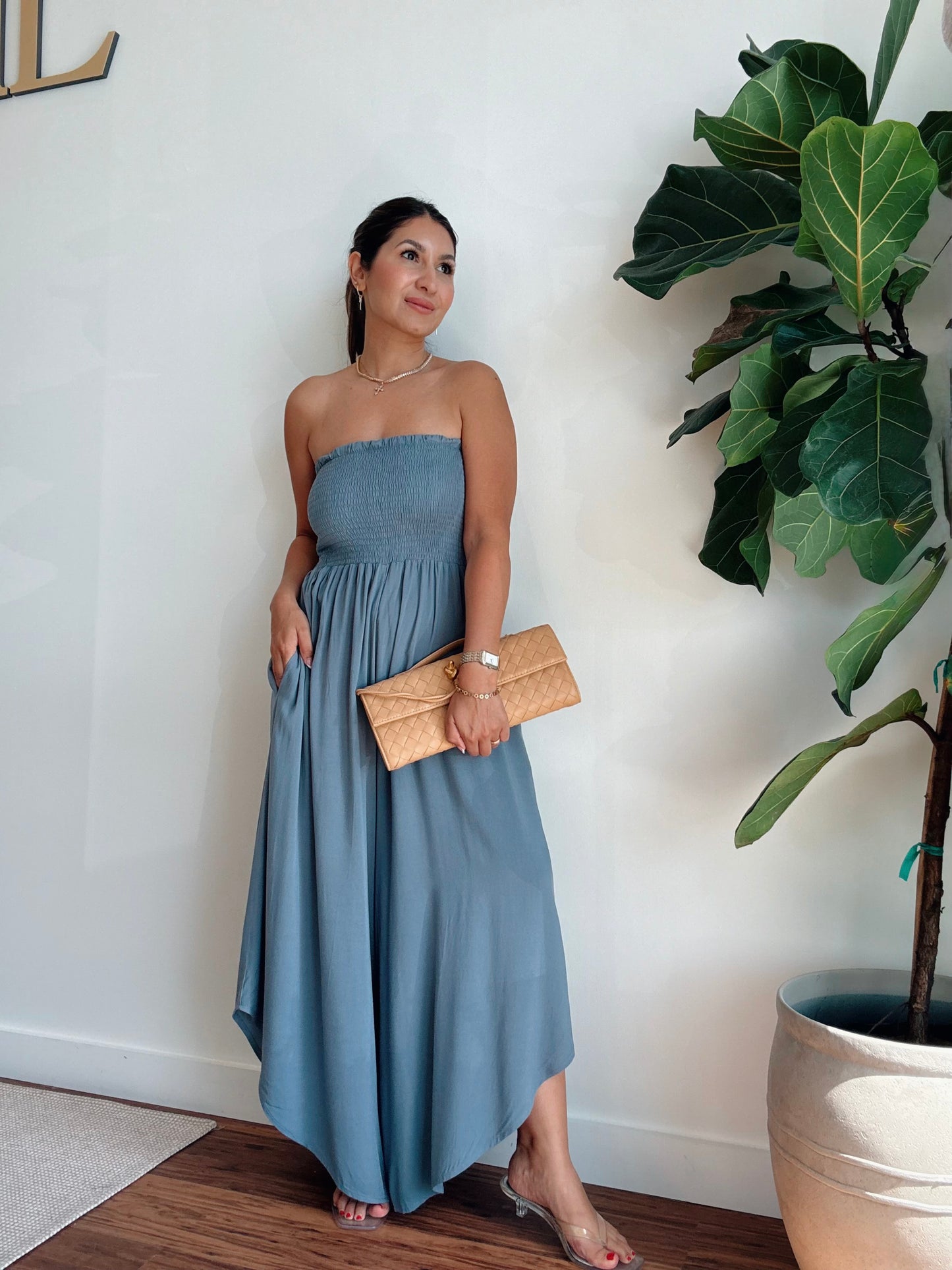 Slate Smocked Jumpsuit