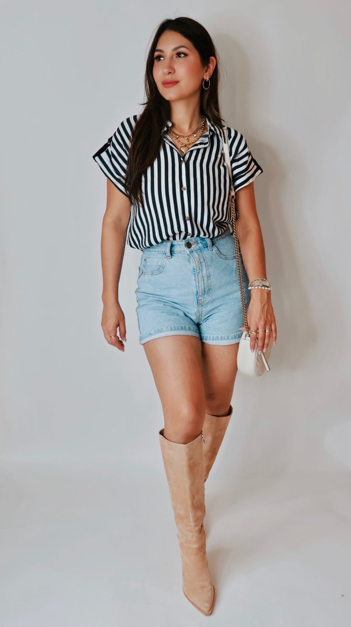 Navy Linen Striped Blouse