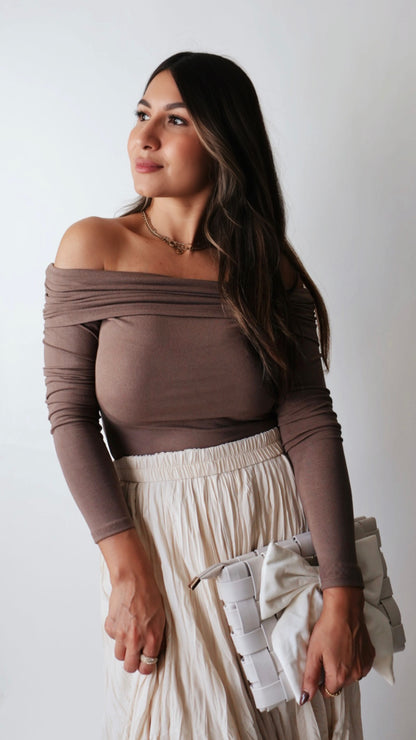 Cafe Mocha Off Shoulder Top