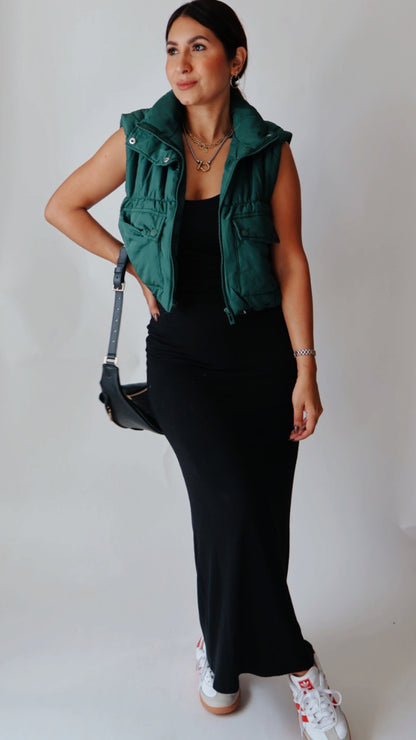 Cropped cargo puffer vest Green