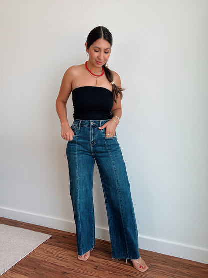 Lenny Pleated Stretch Wide Leg Denim