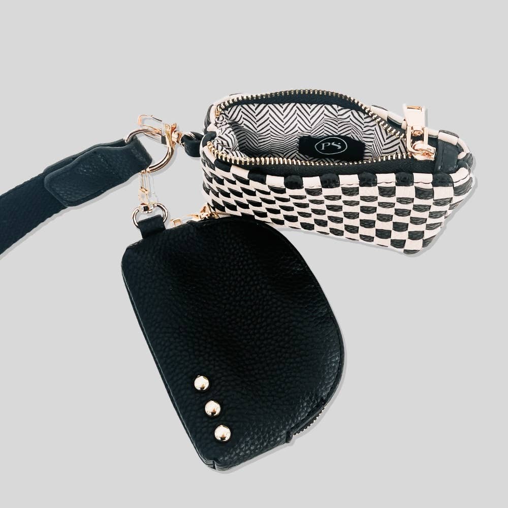 Wonderlust Woven Dual Pouch Wristlet- Black