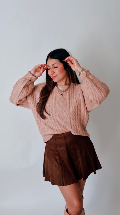 Cable Knit Balloon Sleeve Sweater